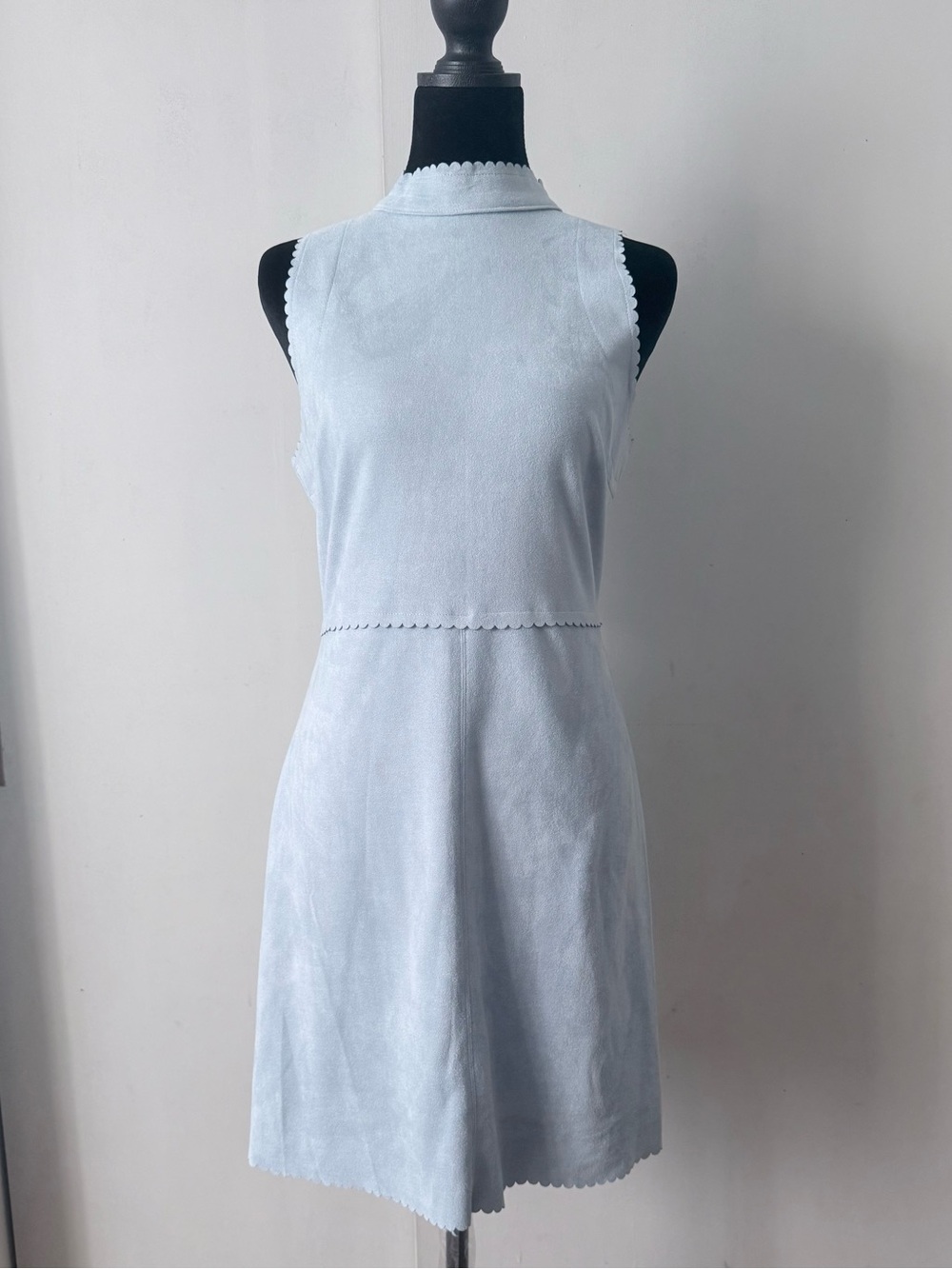 Aqua Light Blue Sleeveless Scalloped Mini Dress